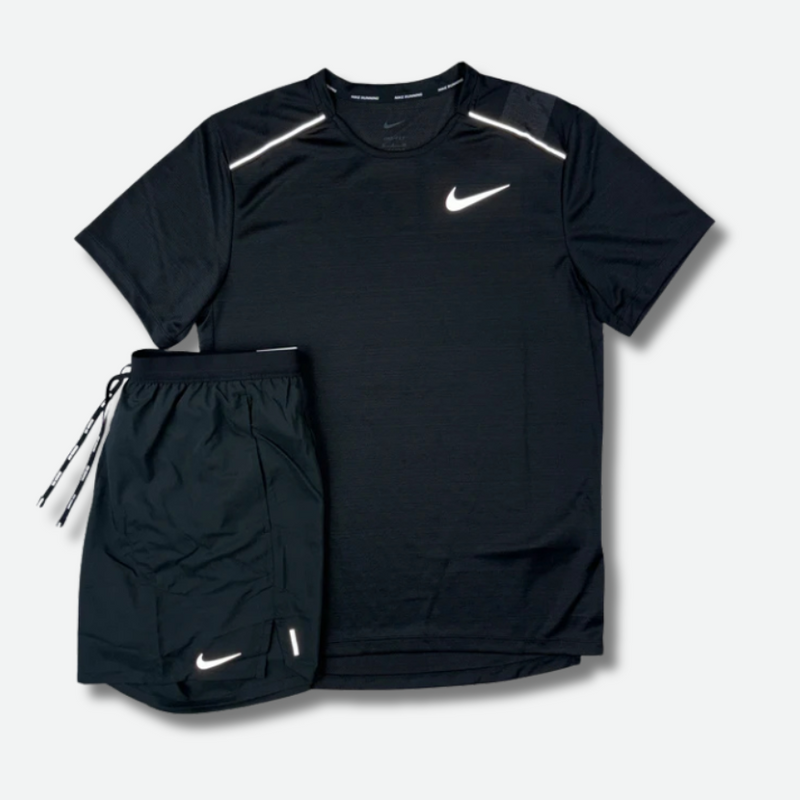 Ensemble short/t-shirt running Noir – vue 1