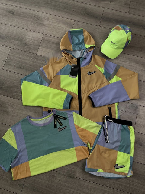 Ensemble Running Nike 4 Pièces — Camel & Vert Fluo