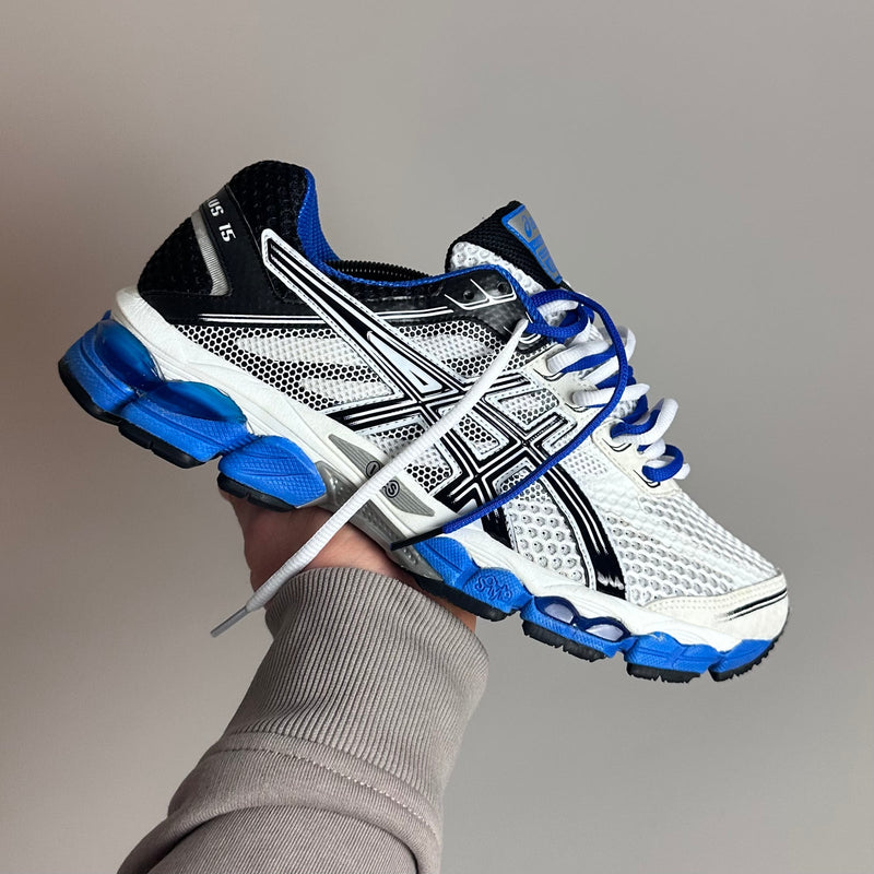 GEL Nimbus 16 — Blanc / Bleu vif / Noir
