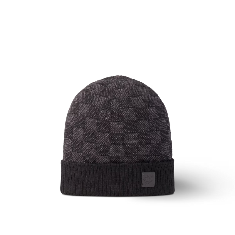 Bonnet et Écharpe Neo Petit Damier Gris Foncé – vue 1