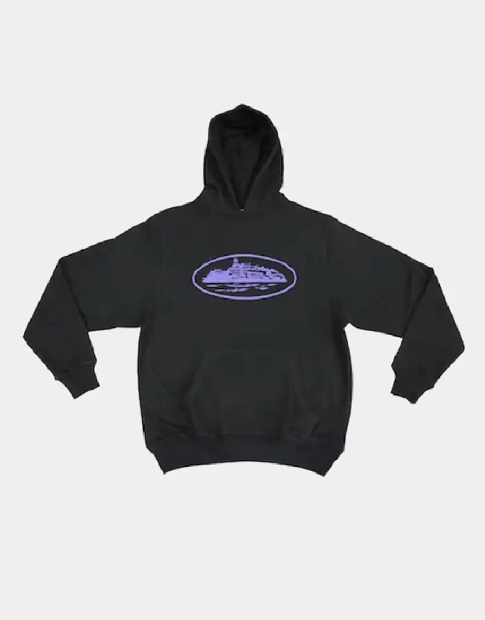 Pull Corteiz Avec Capuche Noir Et Violet – vue 1