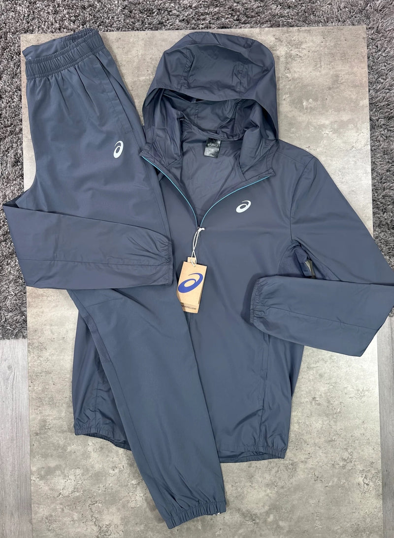 Ensemble survêtement ASICS 2 pièces bleu ardoise : veste à capuche et pantalon de jogging