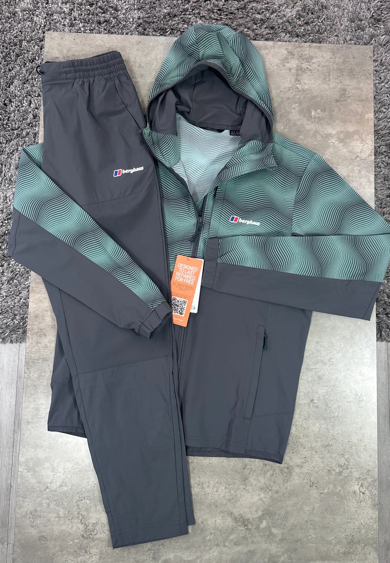 Ensemble survêtement Berghaus 2 pièces gris anthracite et vert d'eau : veste à capuche imprimée et pantalon