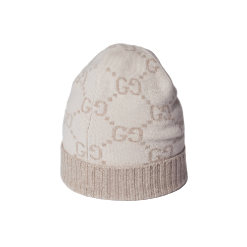 Bonnet Et Écharpe en jacquard de cachemire GG en Blanc Cassé et Beige – vue 1