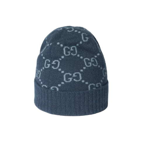 Bonnet Et Écharpe en jacquard de cachemire GG en Bleu Marine – vue 1