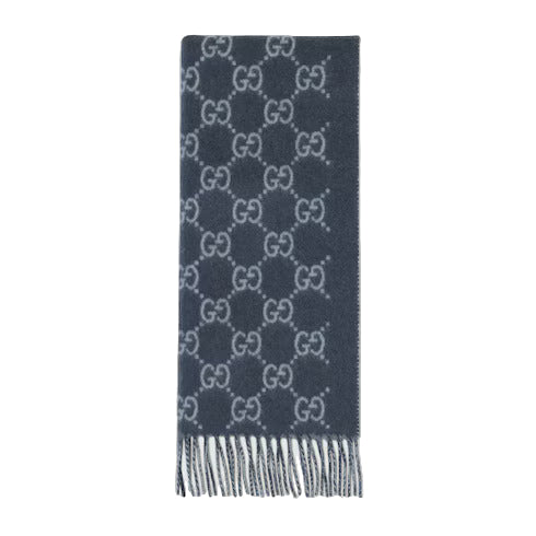 Bonnet Et Écharpe en jacquard de cachemire GG en Bleu Marine – vue 2