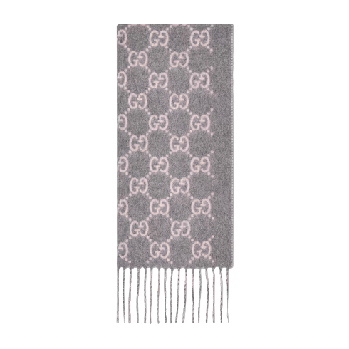 Bonnet Et Écharpe en jacquard de cachemire GG en Gris Claire – vue 2
