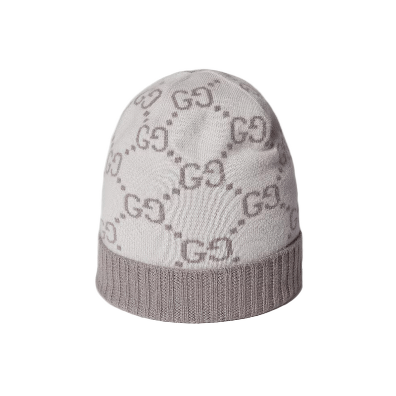 Bonnet Et Écharpe en jacquard de cachemire GG en Gris Claire – vue 1