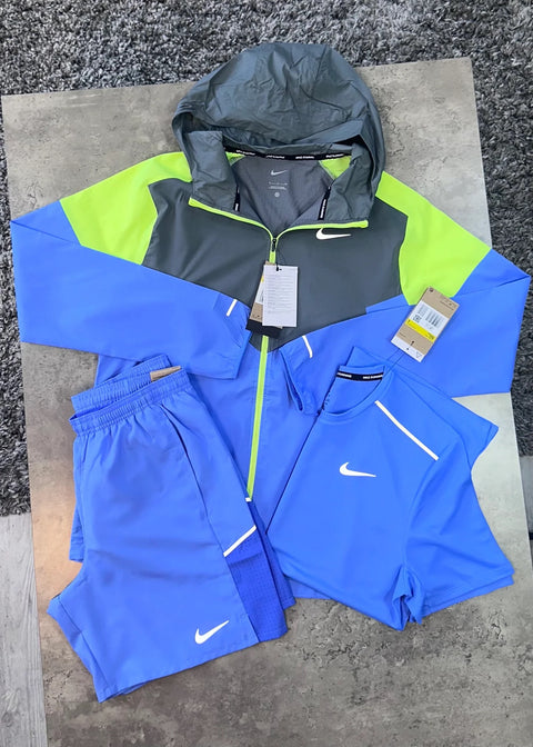 Ensemble Running Nike 3 Pièces — Bleu Roi, Gris & Jaune Fluo