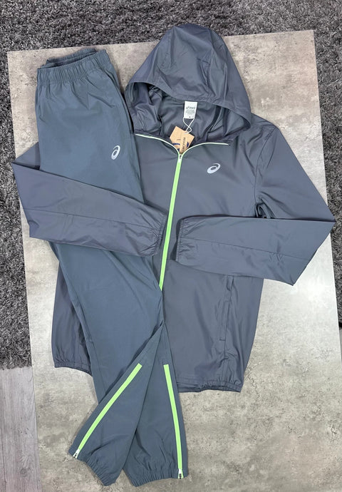 Ensemble Survêtement ASICS 2 Pièces — Gris & Vert Fluo