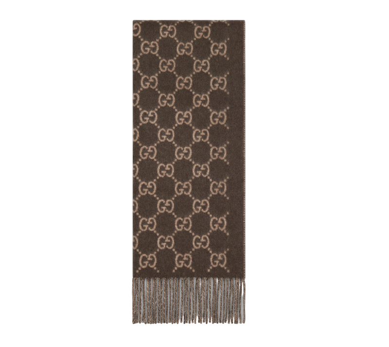 Bonnet Et Écharpe en jacquard de cachemire GG en Marron – vue 2