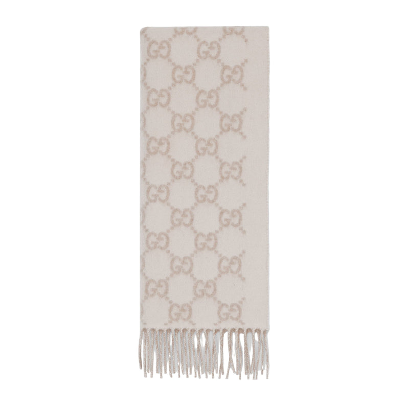 Bonnet Et Écharpe en jacquard de cachemire GG en Blanc Cassé et Beige – vue 2