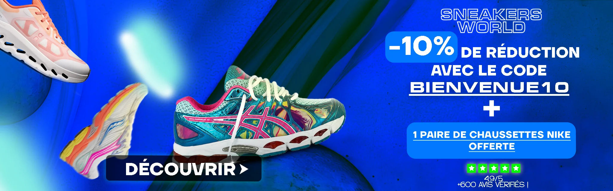 Sneakers World — 10 % de réduction avec le code BIENVENUE10 et une paire de chaussettes Nike offerte